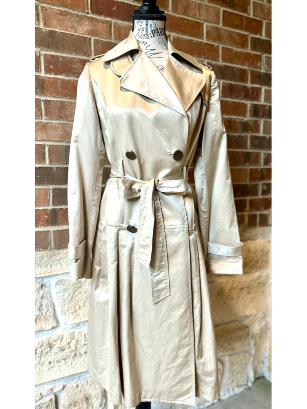Badgley Mischka Metallic Champagne Trench Coat Jacket Women’s Size 4